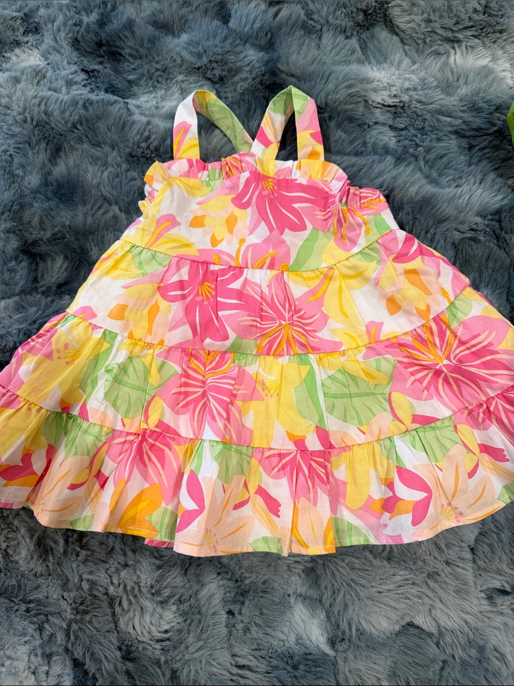 Janie and Jack Pink, Yellow & Green Floral Tiered Sundress